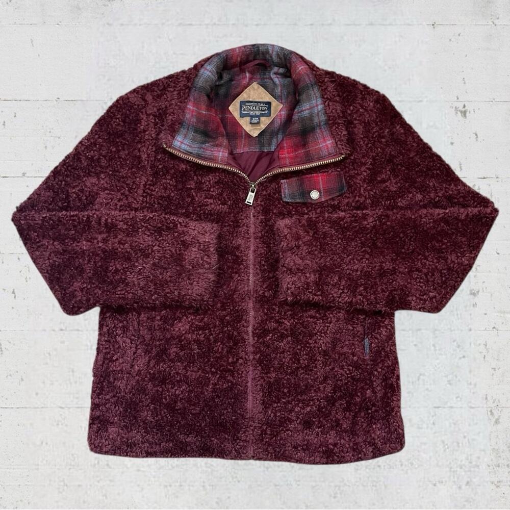 Pendleton Women’s Fleece Fuzzy Plaid Zip Cozy Jacket Size Small Cabincore